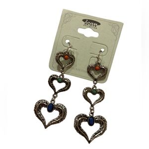 ICON COLLECTION Silver Heart Earrings with Multicolor Accents